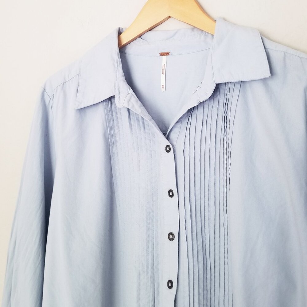Free People Crochet Lace Trim Hooked On You Top Button Front Shirt Blue M $128 - Picture 7 of 16